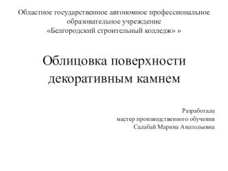 Презентация Облицовка поверхности декоративным камнем