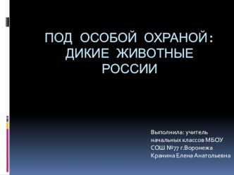 Презентация по окружающему миру на тему :  Под особой охраной: дикие животные России  .