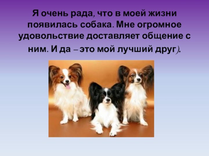 Я очень рада, что в моей жизни появилась собака. Мне огромное
