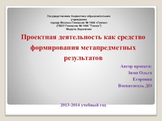 Проектная деятельность как средство формирования метапредметных результатов