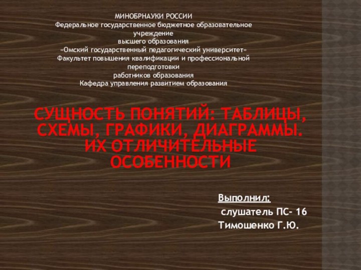 Выполнил: слушатель ПС- 16 Тимошенко Г.Ю.Сущность понятий: таблицы, схемы, графики, диаграммы. Их