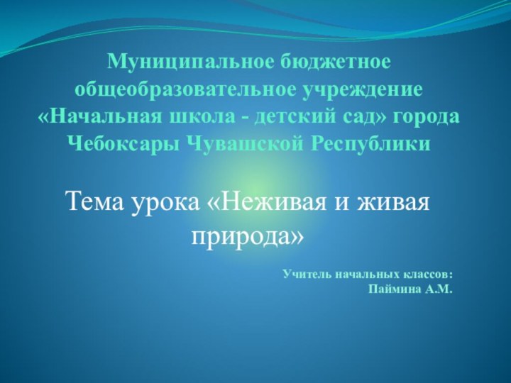 Муниципальное бюджетное общеобразовательное учреждение «Начальная школа - детский сад» города Чебоксары Чувашской