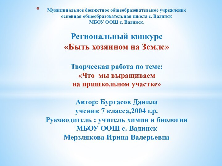 Муниципальное бюджетное общеобразовательное учреждение основная общеобразовательная школа с. Вадинск МБОУ ООШ с.