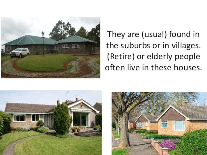 They are (usual) found in the suburbs or in villages. (Retire) or