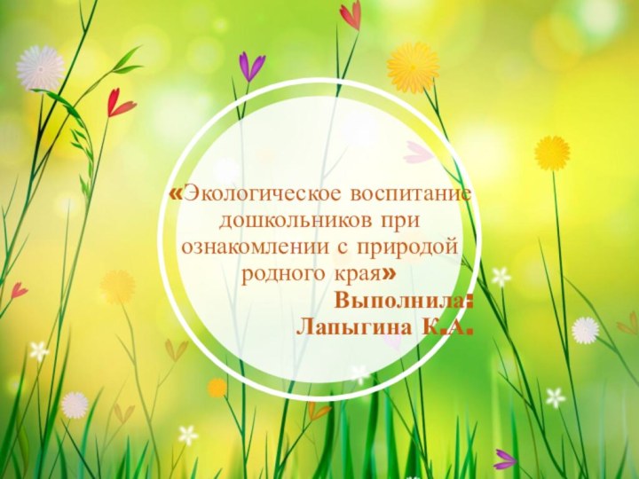 «Экологическое воспитание дошкольников при ознакомлении с природой родного края» Выполнила:Лапыгина К.А.