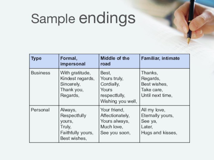 Sample endings