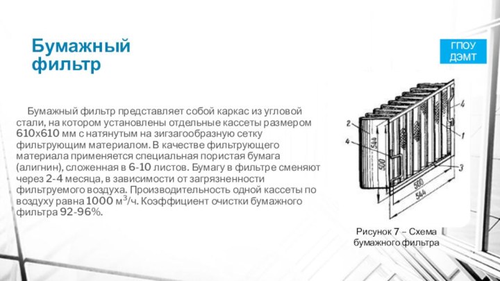 Бумажный фильтр   Бумажный фильтр представляет собой каркас из угловой стали,