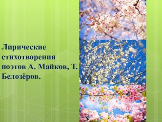 Презентация по литературному чтению. Тема: Лирические стихотворения поэтов А. Майков, Т.Белозёров