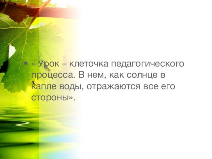 « Урок – клеточка педагогического процесса. В нем, как солнце в капле