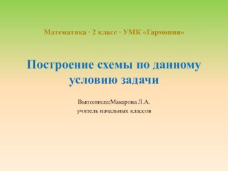 Презентация урока математики по теме Построение схемы по данному условию задачи (2 класс)