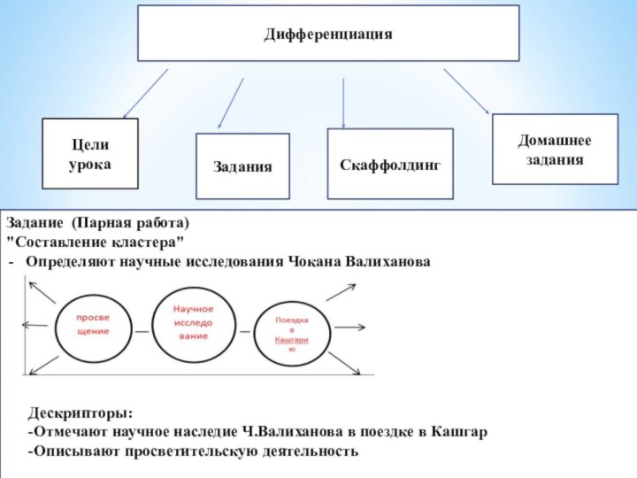 ДифференциацияЦели урокаЗаданияСкаффолдингДомашнее заданияЗадание (Парная работа) 