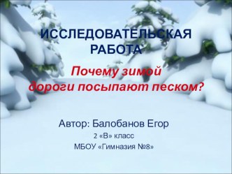 Презентация Почему зимой дороги посыпают песком?