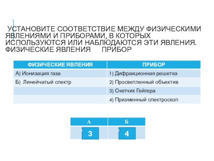 Установите соответствие между физическими явлениями и приборами, в которых используются