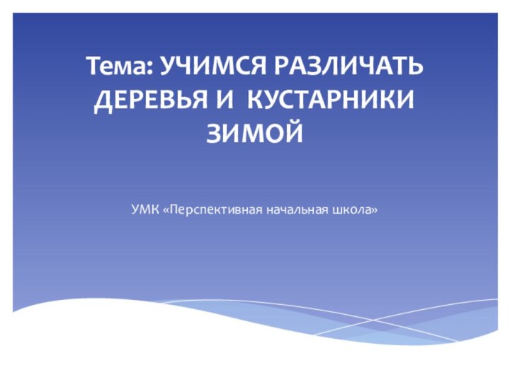 Тема: УЧИМСЯ РАЗЛИЧАТЬ ДЕРЕВЬЯ И КУСТАРНИКИ ЗИМОЙ УМК «Перспективная начальная школа»