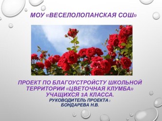 Презентация. Проект по благоустройству школьной территории Цветочная клумба