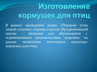 Презентация по технологии на тему Покорми птиц зимой