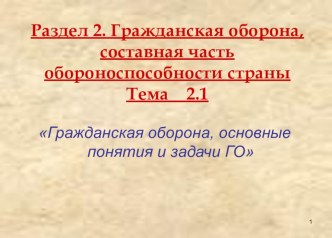 Презентация: Гражданская оборона, составная часть обороноспособности страны