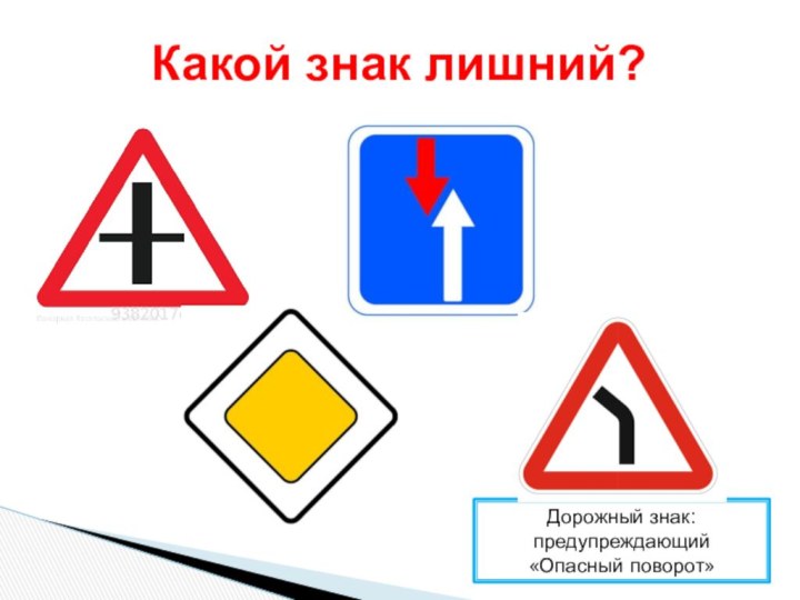 Какой знак лишний?Дорожный знак: предупреждающий«Опасный поворот»