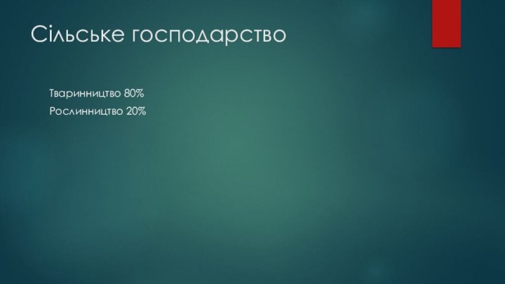 Сільське господарствоТваринництво 80%Рослинництво 20%