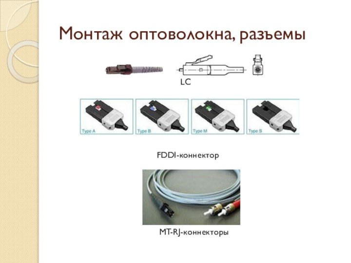 Монтаж оптоволокна, разъемыFDDI-коннекторMT-RJ-коннекторыLC