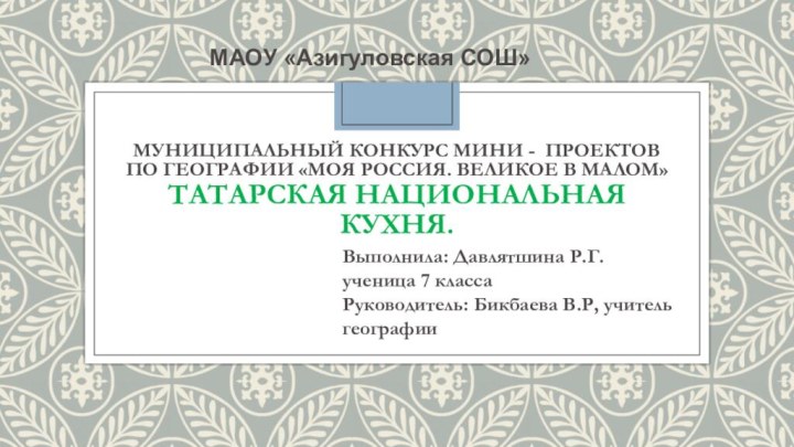 Муниципальный конкурс мини - проектов  по географии «Моя Россия. Великое в