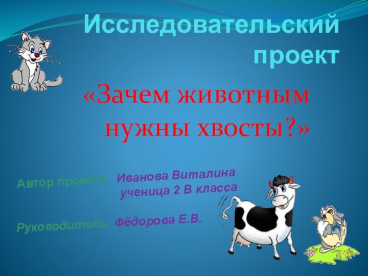 Исследовательский  проект «Зачем животным нужны хвосты?» Автор проекта: Иванова Виталина