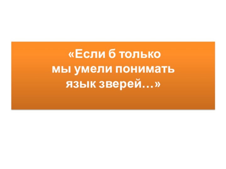 «Если б только мы умели понимать язык зверей…»