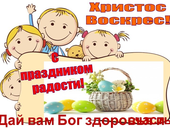 ХристосВоскрес!С праздником радости!Дай вам Бог здоровья исчастья!