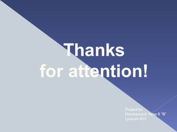 Thanks for attention!Project byDrankeevich Yana 8 “B”Lyceum #23