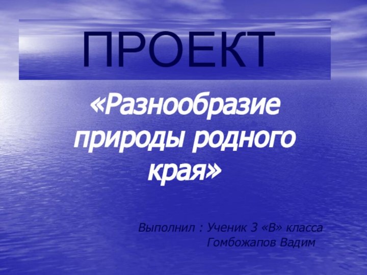 ПРОЕКТ«Разнообразие природы родного края»Выполнил : Ученик 3 «В» класса