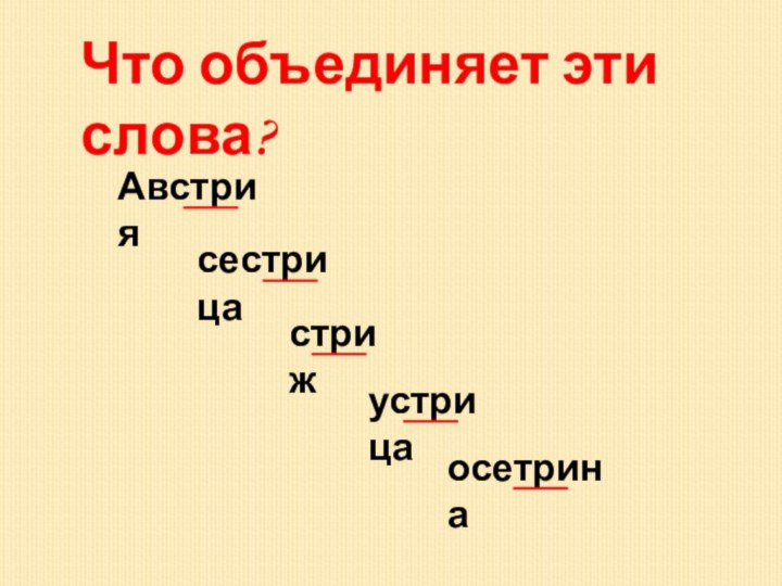 Что объединяет эти слова?сестрицастрижАвстрия устрицаосетрина