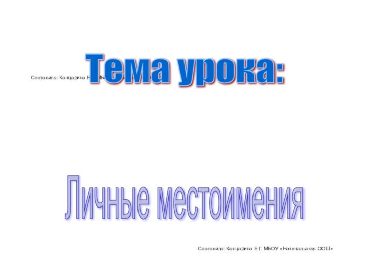 Составила: Канцарина Е.Г. МБОУ «Наченальская ООШ»Тема урока:Личные местоименияСоставила: Канцарина Е.Г. МБОУ «Наченальская ООШ»