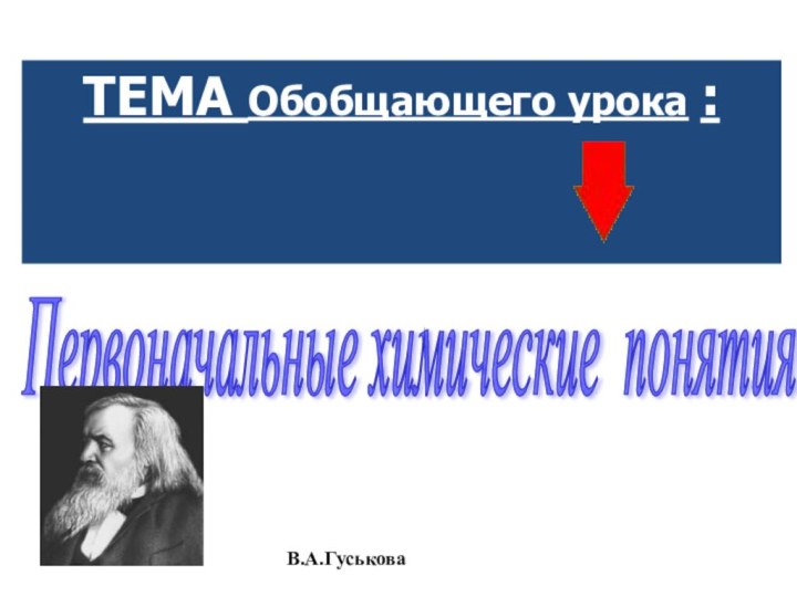 ТЕМА Обобщающего урока : Обобщающий урок.Первоначальные химические понятия В.А.Гуськова