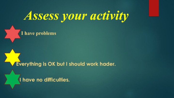 Assess your activity    I have problems Everything is OK