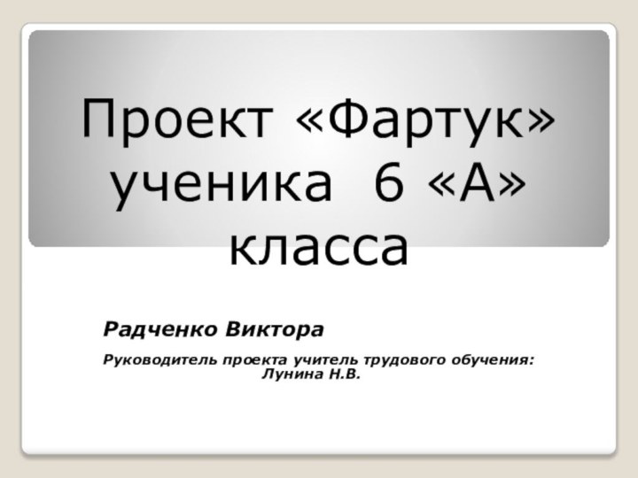 Радченко ВиктораРуководитель проекта учитель трудового обучения: