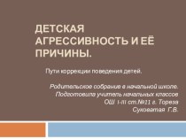 Родительское собрание в начальной школе Детская агрессивность и её причины. Пути коррекции поведения детей.