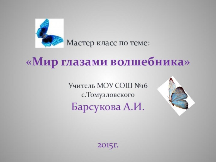 Мастер класс по теме:«Мир глазами волшебника»Учитель МОУ СОШ №16с.ТомузловскогоБарсукова А.И.2015г.