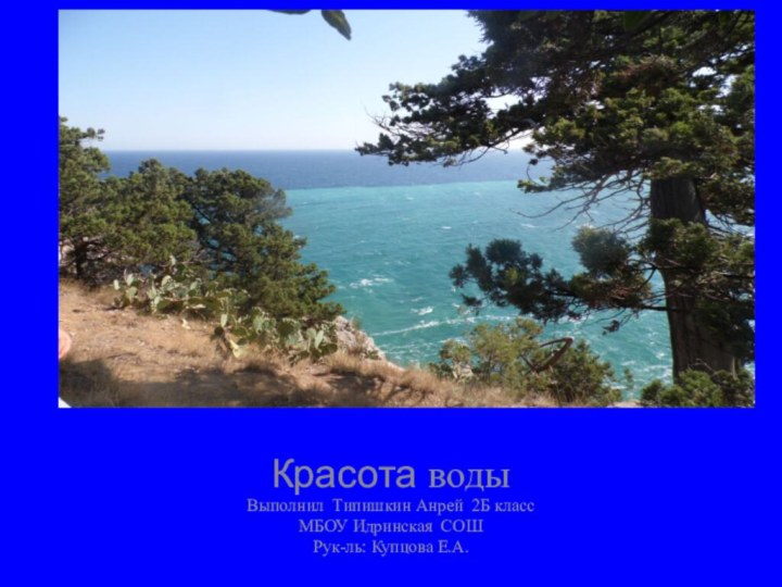 Красота воды-черное мореКрасота водыВыполнил Типишкин Анрей 2Б классМБОУ Идринская СОШРук-ль: Купцова Е.А.Красота воды