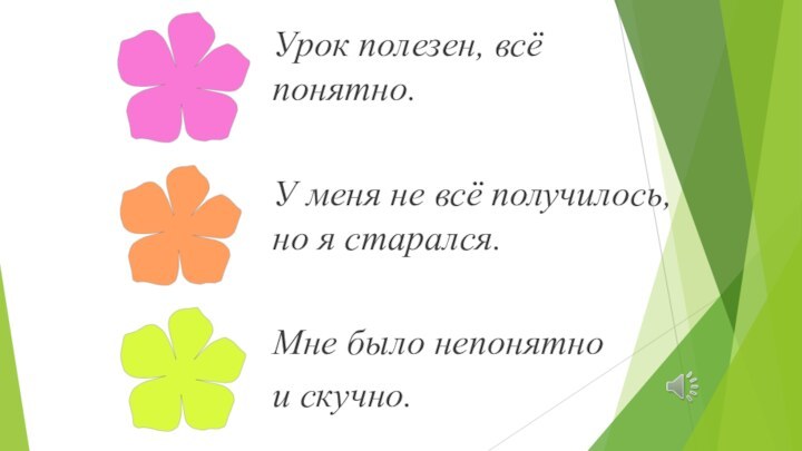 Урок полезен, всё понятно.У меня не всё получилось, но я старался.Мне было непонятно и скучно.