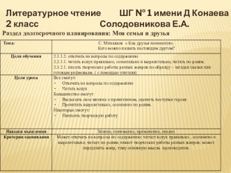 Презентация к уроку литературного чтения во 2 классе С. Михалков  Как друзья познаются. Кого можно назвать настоящим другом?