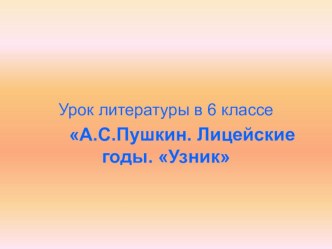 Урок литературы в 6 классе А.С.Пушкин. Лицейские годы. Узник