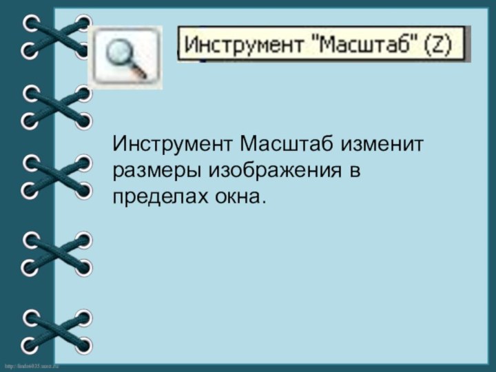 Инструмент Масштаб изменит размеры изображения в пределах окна.