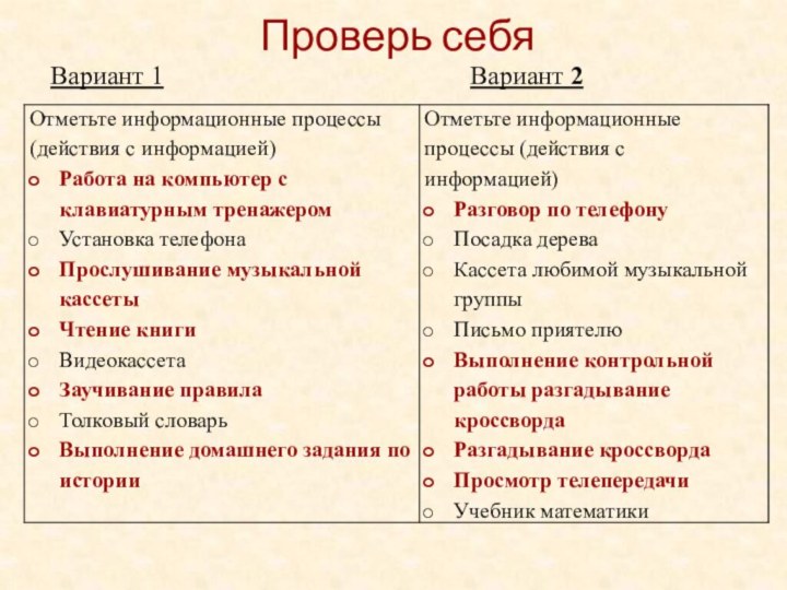 Проверь себяВариант 1