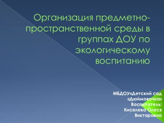 Презентация по экологическому воспитанию Организация предметно - пространственной среды в группах ДОУ