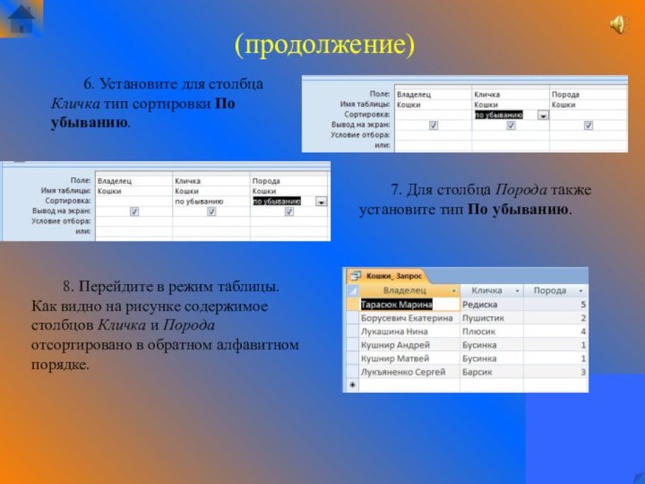 3(продолжение)8. Перейдите в режим таблицы. Как видно на рисунке содержимое столбцов Кличка