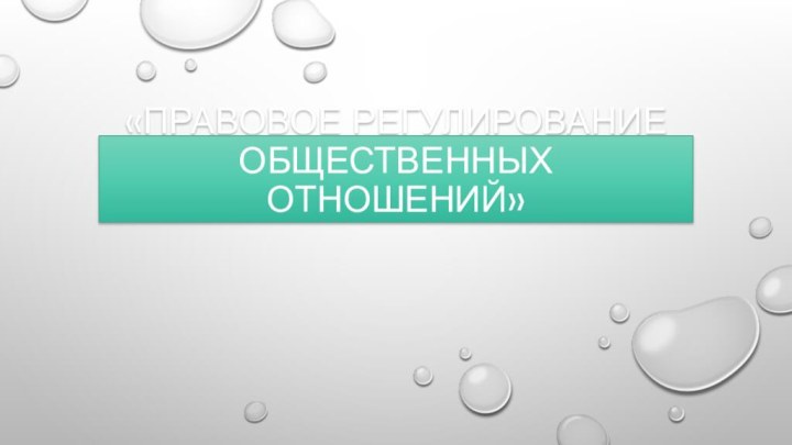 «Правовое регулирование общественных отношений»