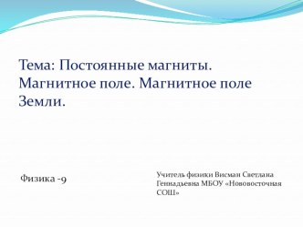 Презентация по теме Постоянные магниты. Магнитное поле