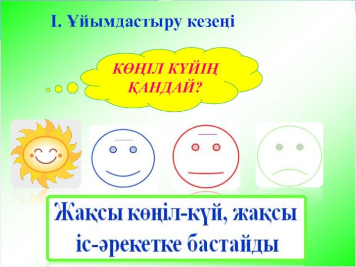 І. Ұйымдастыру кезеңі КӨҢІЛ КҮЙІҢ ҚАНДАЙ?