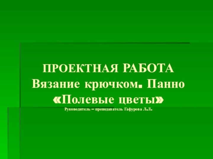 ПРОЕКТНАЯ РАБОТА Вязание крючком. Панно «Полевые цветы»  Руководитель – преподаватель Гафурова Л.Л.