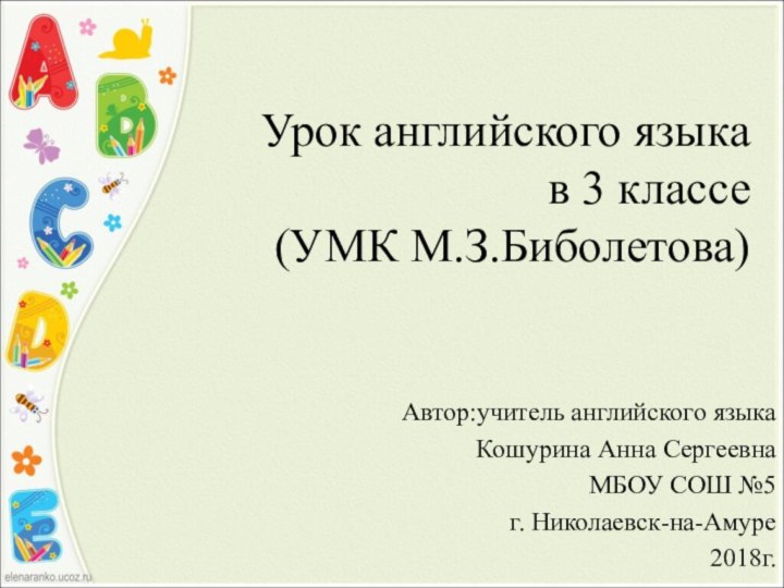 Урок английского языка  в 3 классе  (УМК М.З.Биболетова)Автор:учитель английского языка